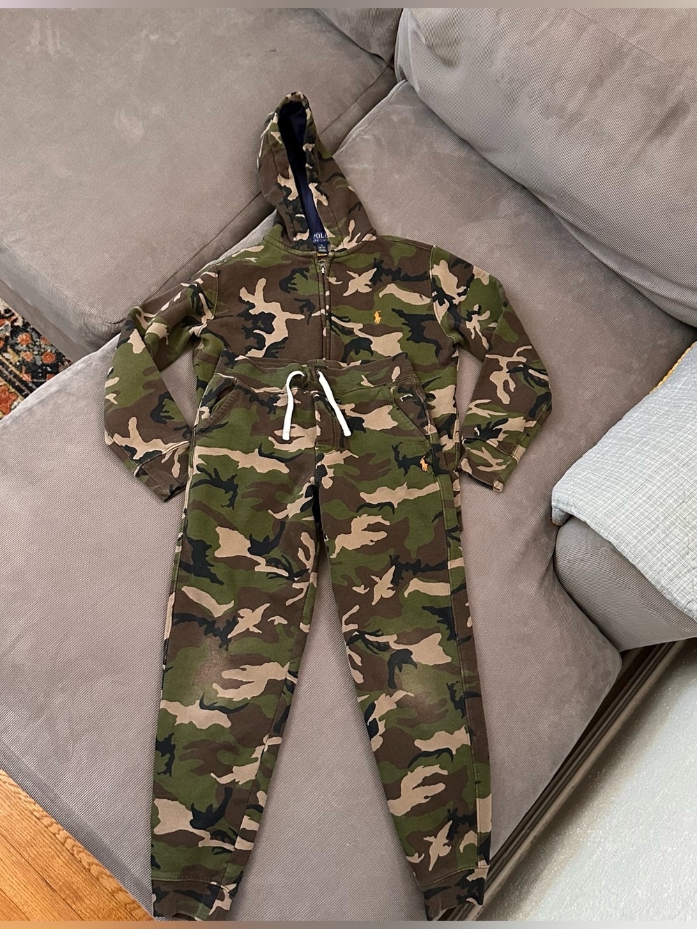 Polo Ralph Lauren Kids 10-12 M Camo Sweat Suit Hoodie Full Zip Joggers Set